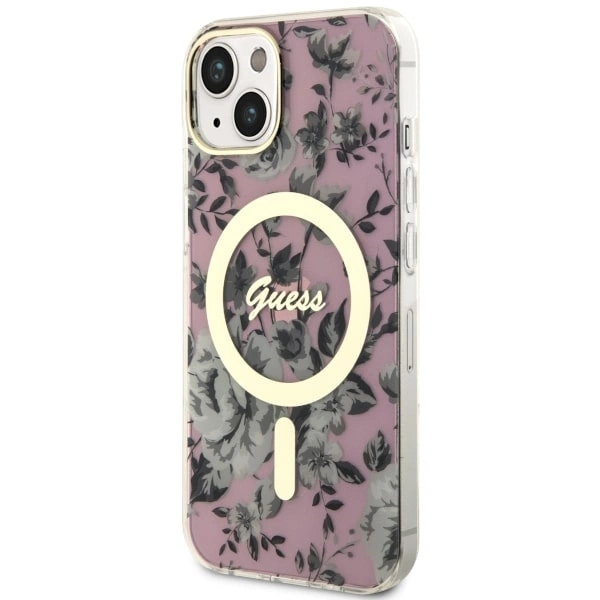 Etui Guess Flower MagSafe na iPhone 14 - różowe