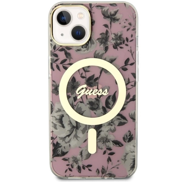 Etui Guess Flower MagSafe na iPhone 14 - różowe