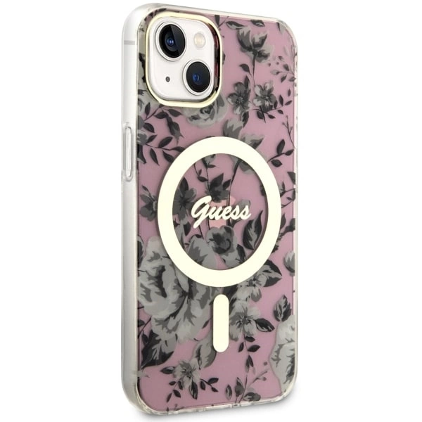 Etui Guess Flower MagSafe na iPhone 14 - różowe