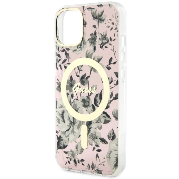 Etui Guess Flower MagSafe na iPhone 14 - różowe