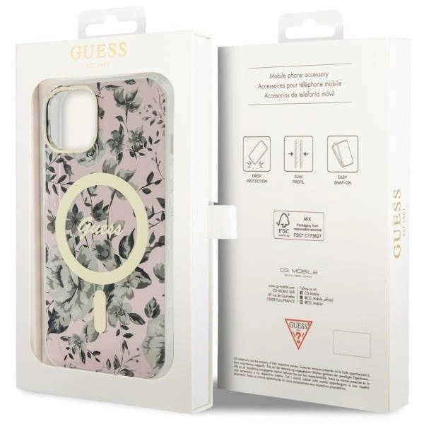 Etui Guess Flower MagSafe na iPhone 14 - różowe