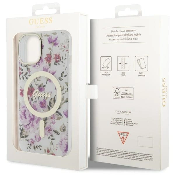 Etui Guess Flower MagSafe na iPhone 14 - przezroczyste