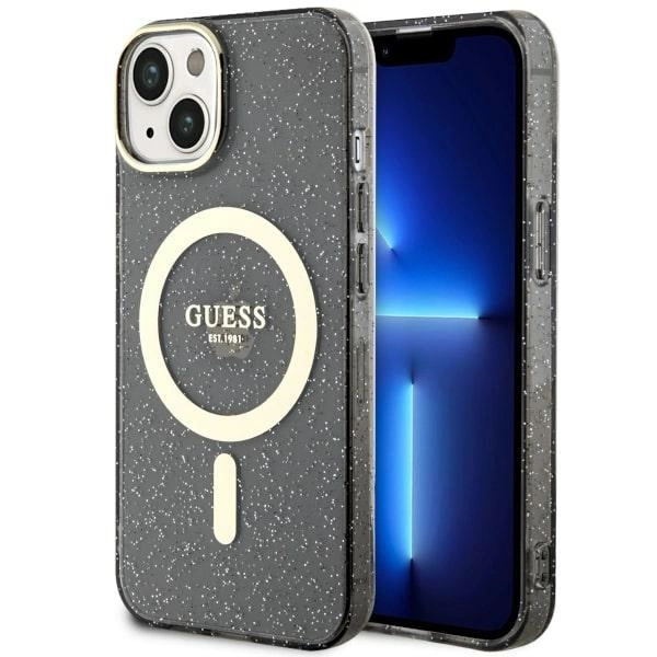 Etui Guess Glitter Gold MagSafe na iPhone 14 - czarne
