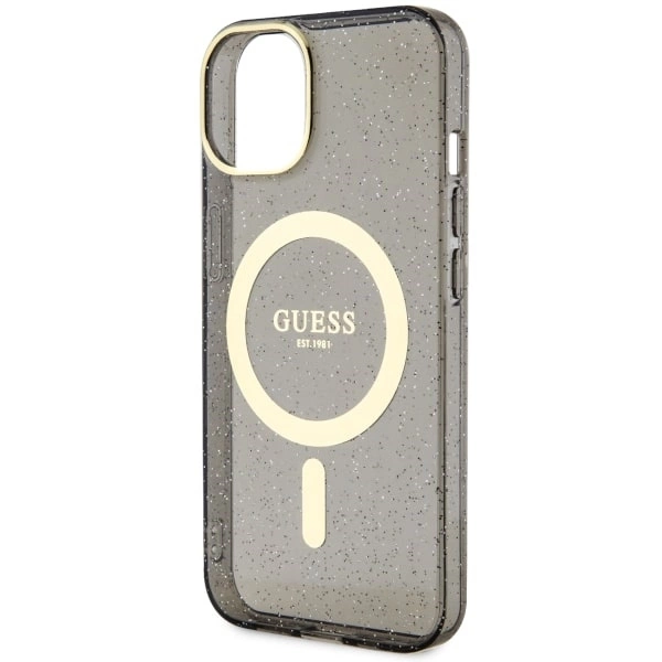 Etui Guess Glitter Gold MagSafe na iPhone 14 - czarne