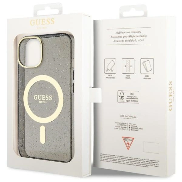 Etui Guess Glitter Gold MagSafe na iPhone 14 - czarne