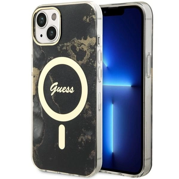 Etui Guess Golden Marble MagSafe na iPhone 14 - czarne