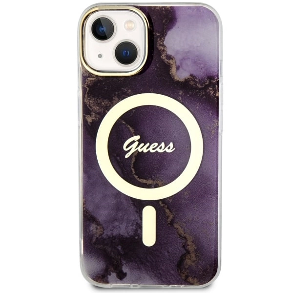 Etui Guess Golden Marble MagSafe na iPhone 14 - purpurowe