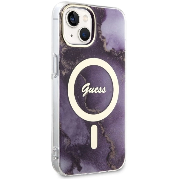 Etui Guess Golden Marble MagSafe na iPhone 14 - purpurowe