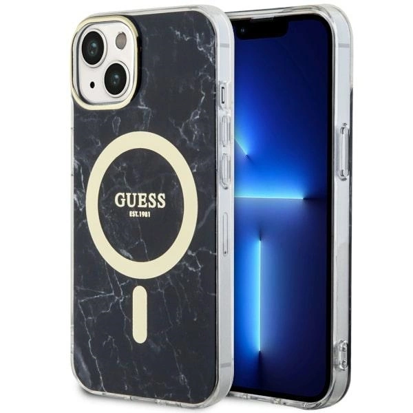 Etui Guess Marble MagSafe na iPhone 14 - czarne