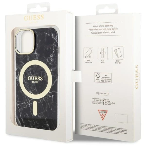 Etui Guess Marble MagSafe na iPhone 14 - czarne