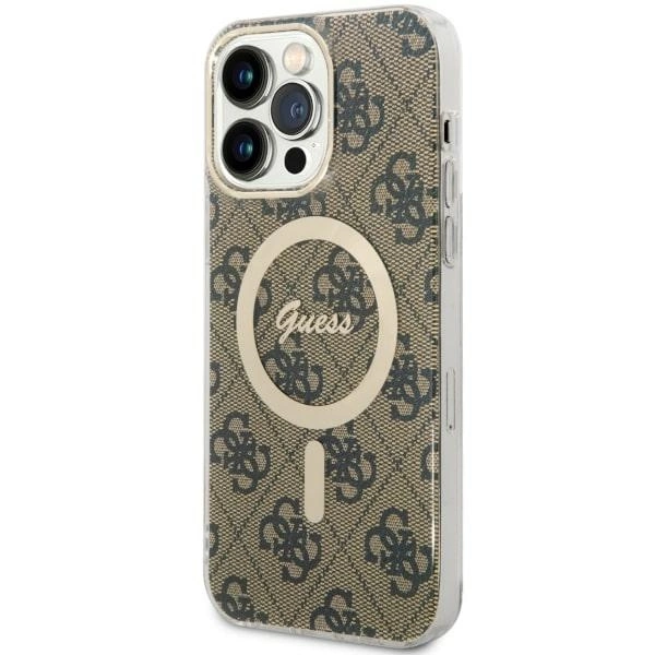 Etui Guess 4G MagSafe na iPhone 14 Pro Max - brązowe