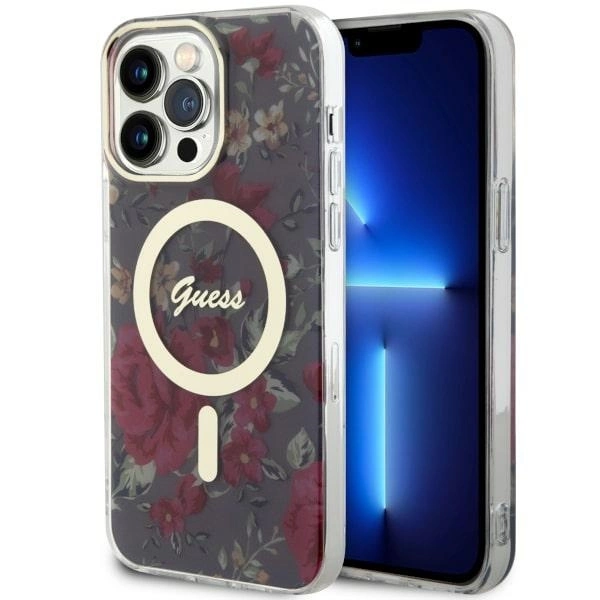 Etui Guess Flower MagSafe na iPhone 14 Pro Max - zielone