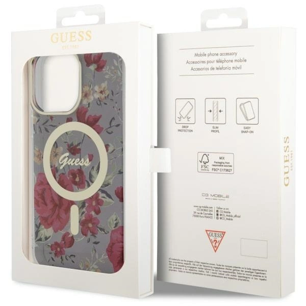Etui Guess Flower MagSafe na iPhone 14 Pro Max - zielone