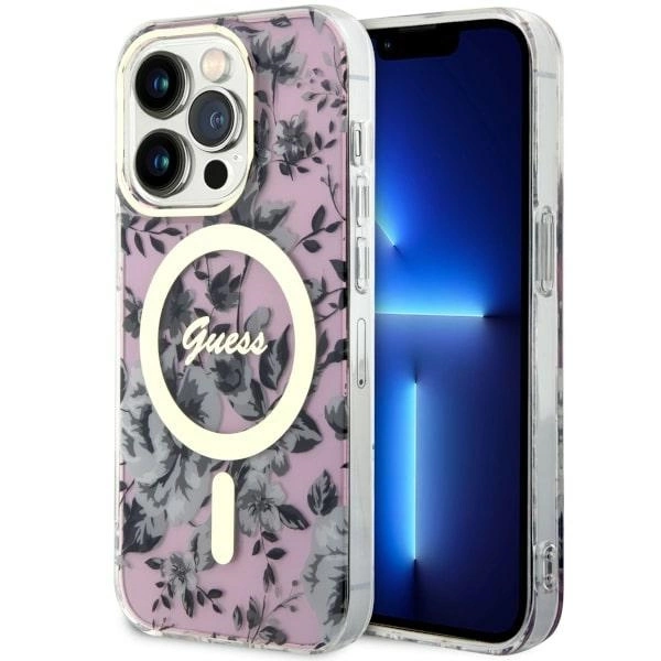 Etui Guess Flower MagSafe na iPhone 14 Pro Max - różowe