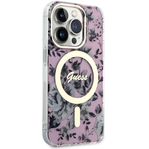 Etui Guess Flower MagSafe na iPhone 14 Pro Max - różowe