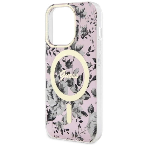 Etui Guess Flower MagSafe na iPhone 14 Pro Max - różowe