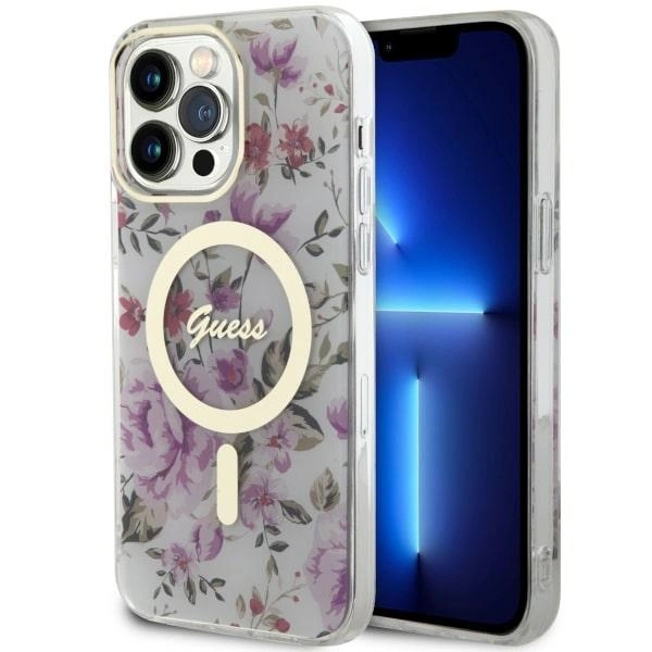 Etui Guess Flower MagSafe na iPhone 14 Pro Max - przezroczyste