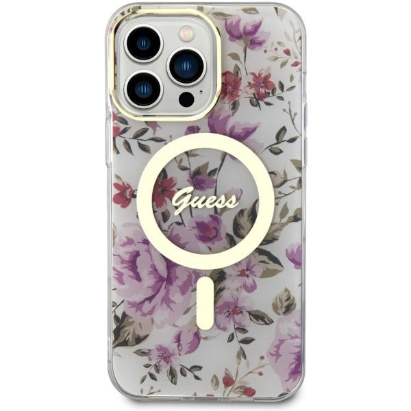 Etui Guess Flower MagSafe na iPhone 14 Pro Max - przezroczyste