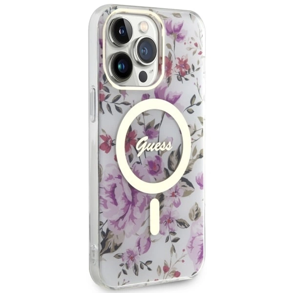 Etui Guess Flower MagSafe na iPhone 14 Pro Max - przezroczyste