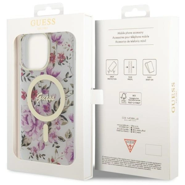 Etui Guess Flower MagSafe na iPhone 14 Pro Max - przezroczyste