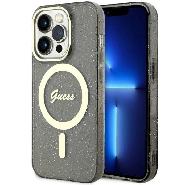 Etui Guess Glitter Gold MagSafe na iPhone 14 Pro Max - czarne
