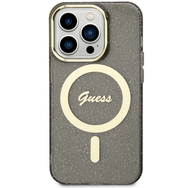 Etui Guess Glitter Gold MagSafe na iPhone 14 Pro Max - czarne