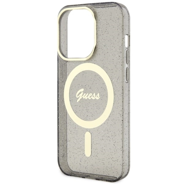 Etui Guess Glitter Gold MagSafe na iPhone 14 Pro Max - czarne