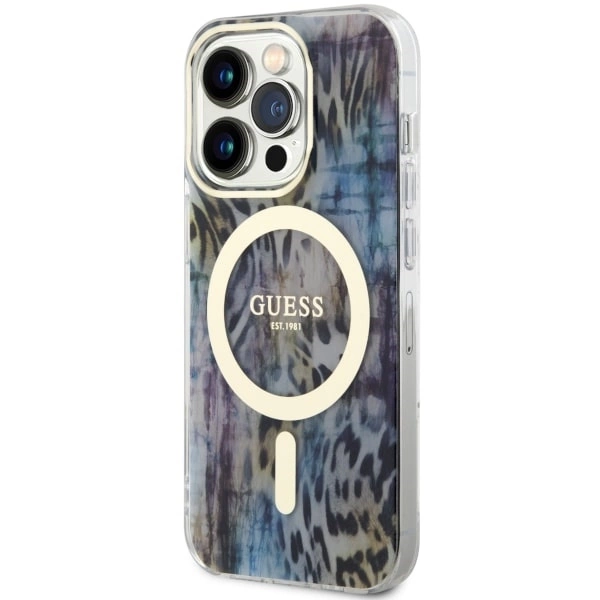 Etui Guess Leopard MagSafe na iPhone 14 Pro Max - niebieskie
