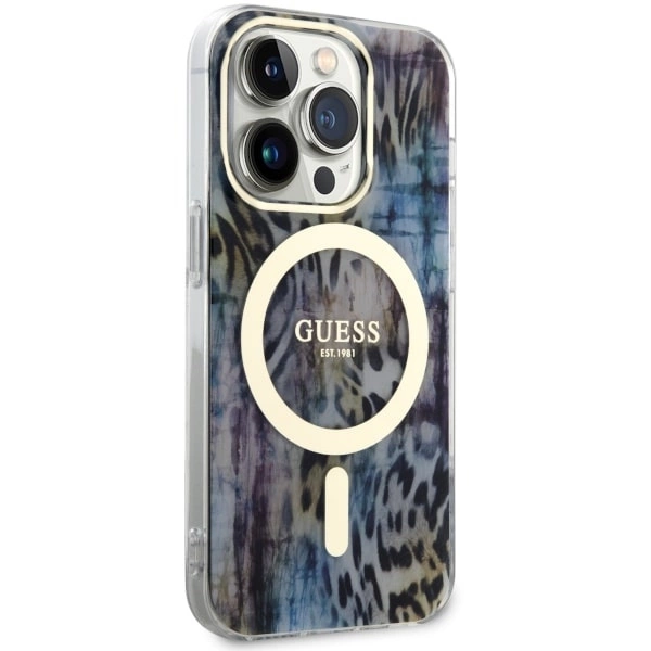 Etui Guess Leopard MagSafe na iPhone 14 Pro Max - niebieskie