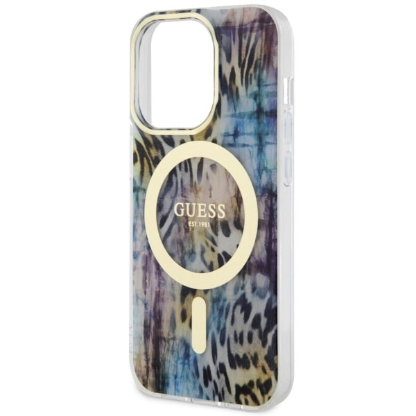 Etui Guess Leopard MagSafe na iPhone 14 Pro Max - niebieskie