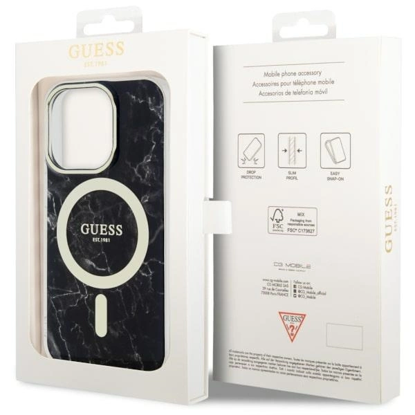 Etui Guess Marble MagSafe na iPhone 14 Pro Max - czarne