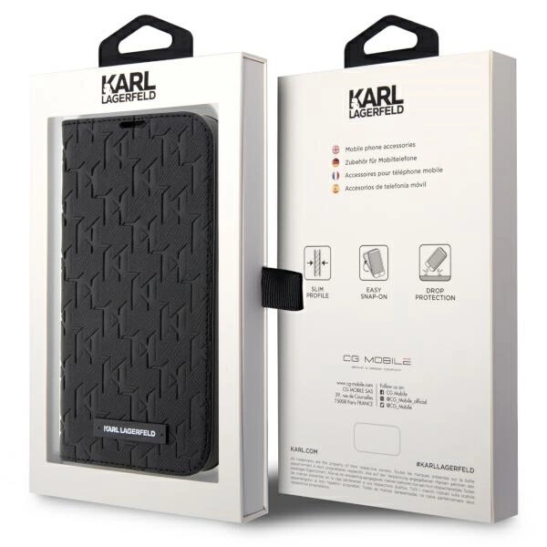 Etui Karl Lagerfeld Saffiano Monogram na iPhone 14 Pro - czarne