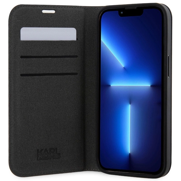Etui Karl Lagerfeld Saffiano Monogram na iPhone 14 Pro Max - srebrne