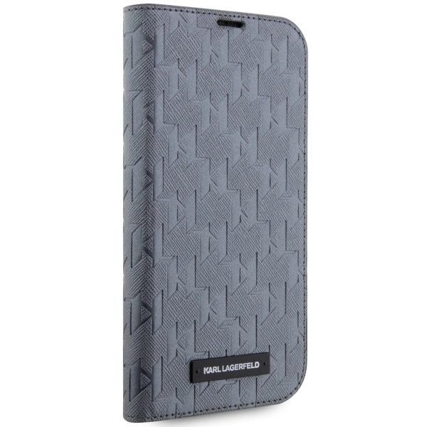 Etui Karl Lagerfeld Saffiano Monogram na iPhone 14 Pro Max - srebrne