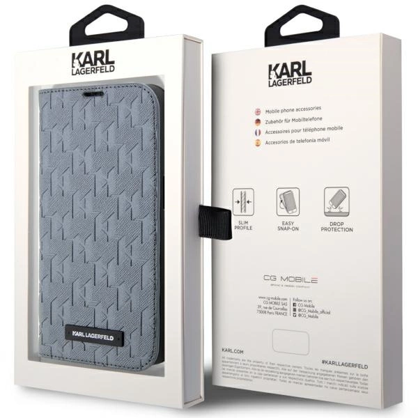 Etui Karl Lagerfeld Saffiano Monogram na iPhone 14 Pro Max - srebrne