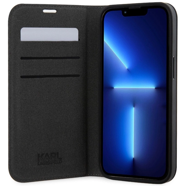 Etui Karl Lagerfeld Saffiano Karl&Choupette na iPhone 14 Pro Max - srebrne