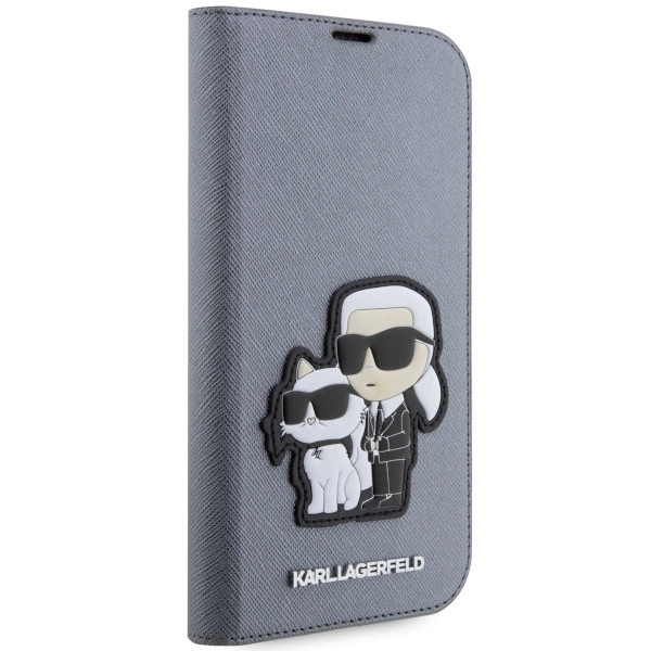 Etui Karl Lagerfeld Saffiano Karl&Choupette na iPhone 14 Pro Max - srebrne