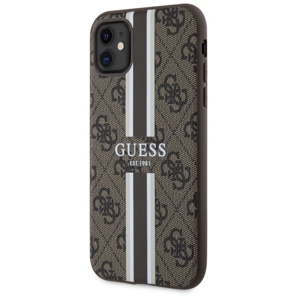 Etui Guess 4G Printed Stripes MagSafe na iPhone 11 / Xr - brązowe