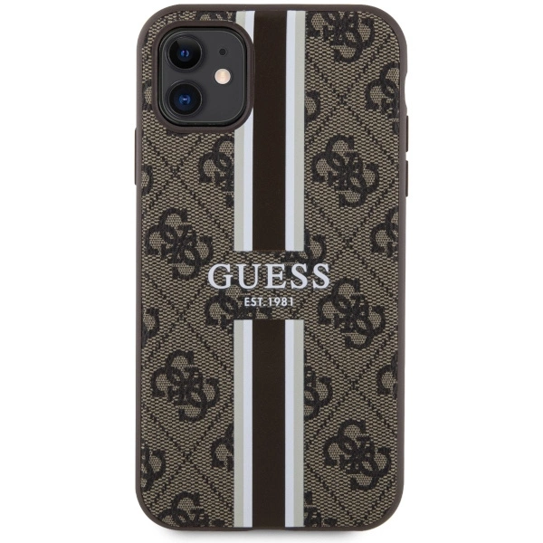 Etui Guess 4G Printed Stripes MagSafe na iPhone 11 / Xr - brązowe