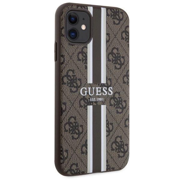 Etui Guess 4G Printed Stripes MagSafe na iPhone 11 / Xr - brązowe