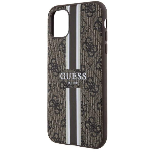 Etui Guess 4G Printed Stripes MagSafe na iPhone 11 / Xr - brązowe