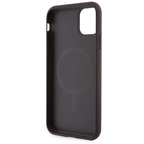 Etui Guess 4G Printed Stripes MagSafe na iPhone 11 / Xr - brązowe