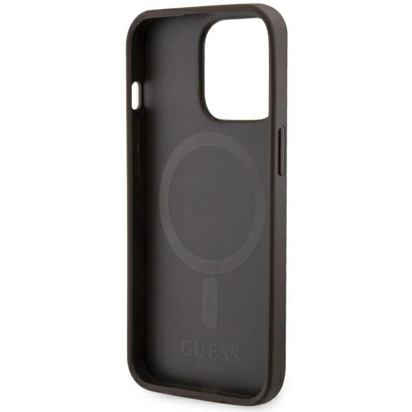 Etui Guess 4G Printed Stripes MagSafe na iPhone 13 Pro / iPhone 13 - brązowe