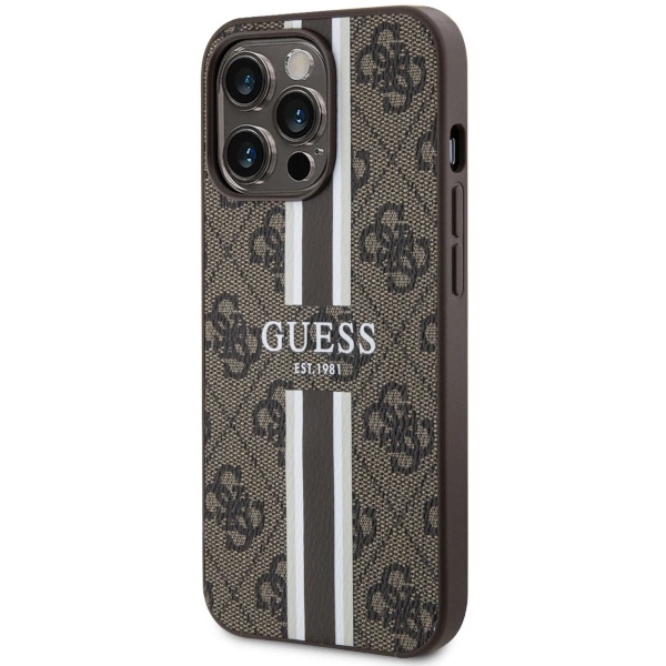 Etui Guess 4G Printed Stripes MagSafe na iPhone 13 Pro Max - brązowe