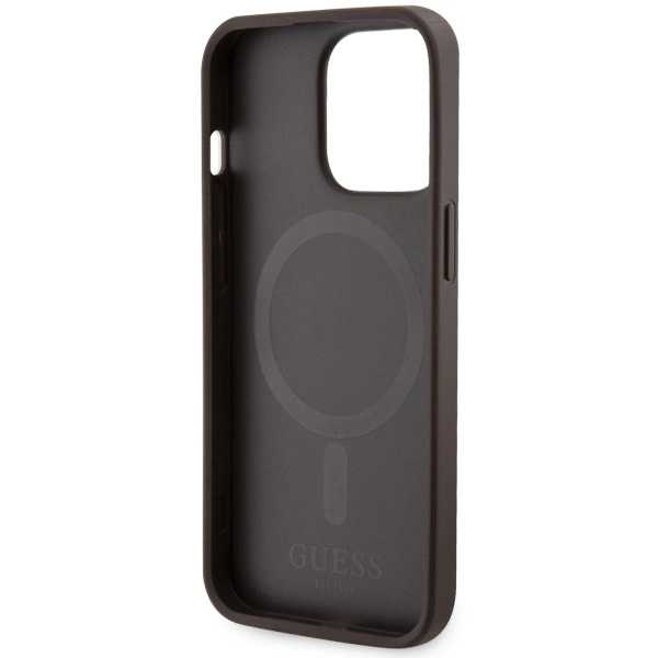 Etui Guess 4G Printed Stripes MagSafe na iPhone 13 Pro Max - brązowe