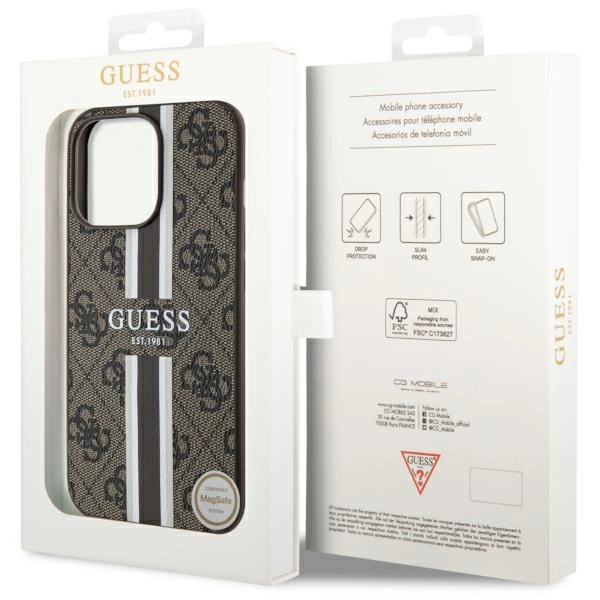 Etui Guess 4G Printed Stripes MagSafe na iPhone 13 Pro Max - brązowe