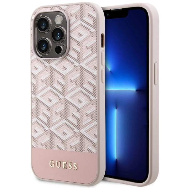 Etui Guess GCube Stripes MagSafe na iPhone 14 Pro - różowe