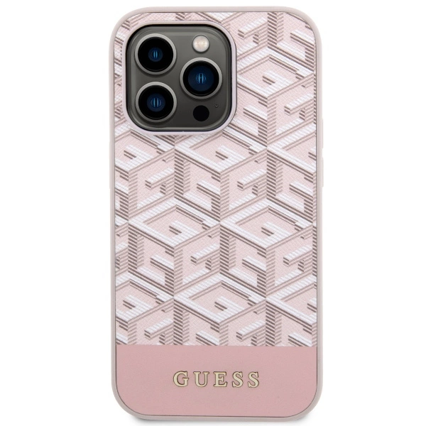 Etui Guess GCube Stripes MagSafe na iPhone 14 Pro - różowe