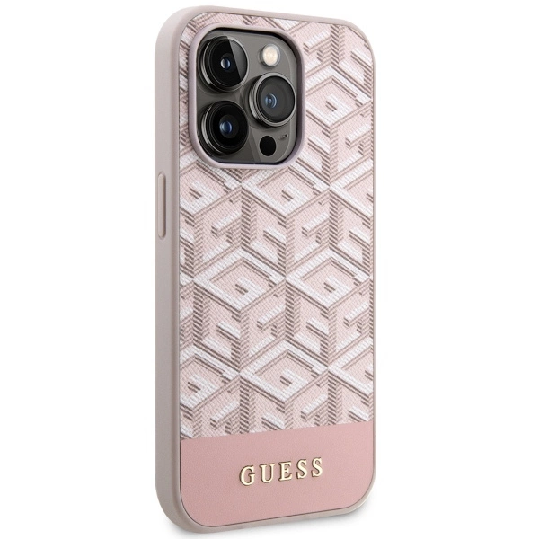 Etui Guess GCube Stripes MagSafe na iPhone 14 Pro - różowe