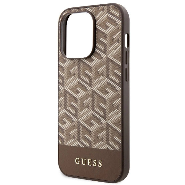 Etui Guess GCube Stripes MagSafe na iPhone 14 Pro - brązowe